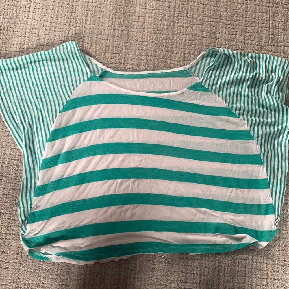 Teal and white striped tshirt